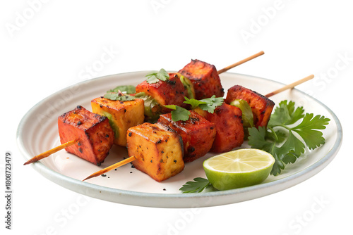 Paneer tikka indian street food in plate spicy flavour street style
