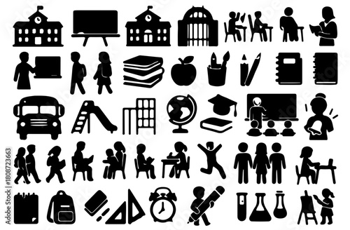 School Silhouette Vector Set – 45 Black & White Elements
