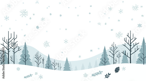  template featuring a serene winter background with a flat design style, incorporating gentle snowflakes, bare trees, and a soft color palette with png Transparent 