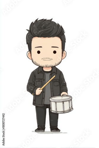 Chibi Musician Pixel Art Character Holding Drumsticks and Snare Drum