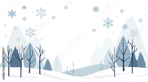  template featuring a serene winter background with a flat design style, incorporating gentle snowflakes, bare trees, and a soft color palette with png Transparent 