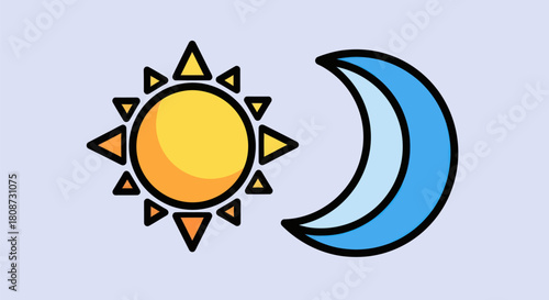 Stylized Sun and Moon Icons Representing Day and Night Cycle.