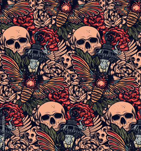 Color seamless background on tattoo theme.