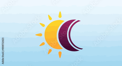 Stylized Sun and Moon Overlap in a Gradient Sky.