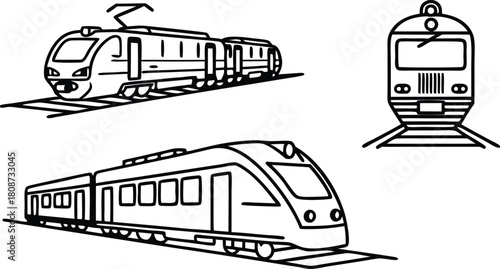 Sleek high speed train collection for modern transportation projects, perfect for railway design concepts and travel advertisements, originally vector graphics