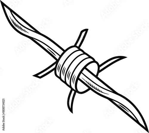 Sharp barbed wire creates a strong security barrier and symbolizes protection or danger, perfect for industrial safety or cautionary designs