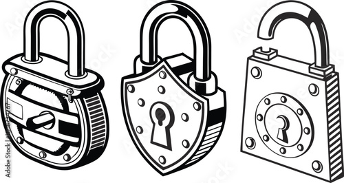 Secure your vision with these stylized padlock icons: Protection, safety, and peace of mind for your designs, a symbol of trust, originally vector graphic