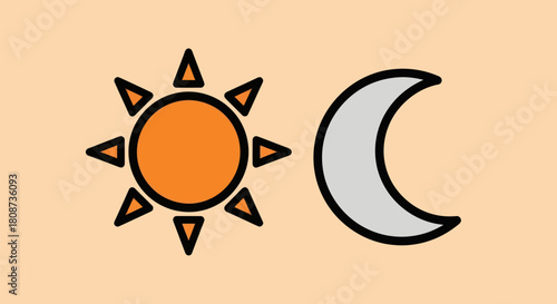 Sun and Moon Icons Representing Day and Night Cycle.