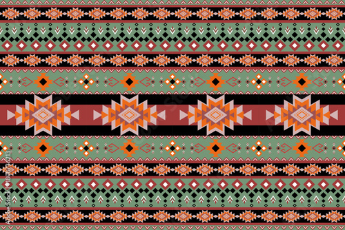 Seamless abstract geometric pattern with red,green and orange color ,Native American tribal fabric, tile, carpet, vector, illustration design