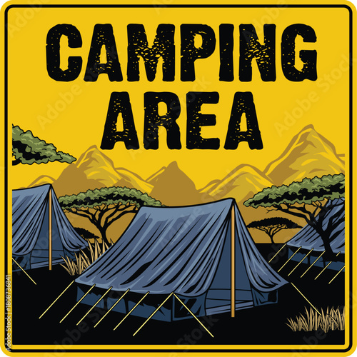 detailed illustration of the camping area sign