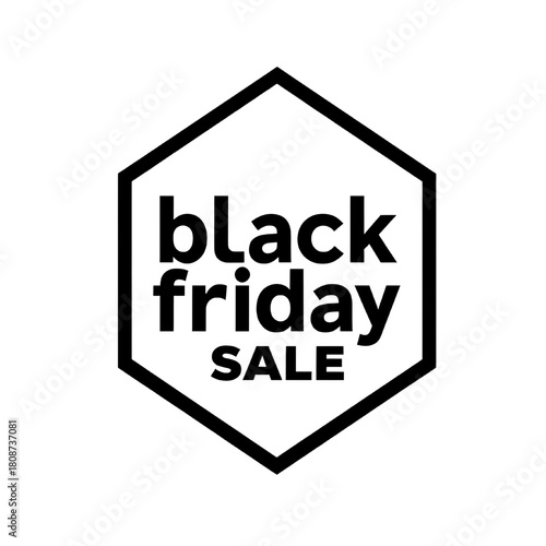 minimalist black friday sale badge in a bold hexagon outline.