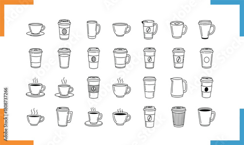 icon Collection of hand drawn coffee cups and mugs sketch2.eps