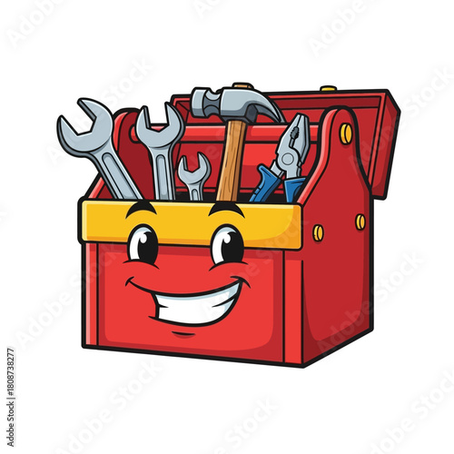 Cheerful toolbox character filled with useful tools ready for any job, promoting DIY spirit and home improvement projects for engaging content
