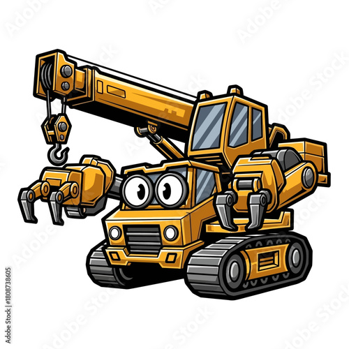 Adorable cartoon crane ready to lift your spirits, perfect for kids' projects and playful designs, adding a touch of whimsical construction fun today