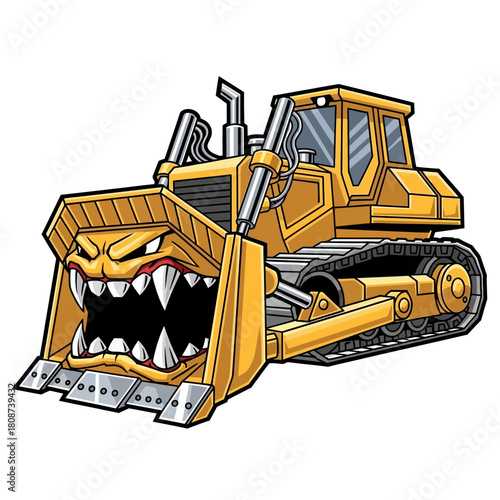 Unleash the Beastly Bulldozer! A ferocious cartoon construction machine ready to demolish your design projects with power and fun for kids and adults alike