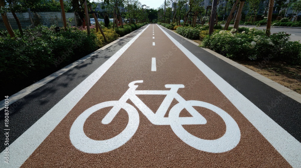 Fototapeta premium White bicycle symbol on the road for exercise.