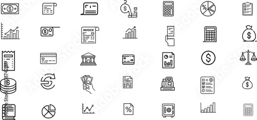 Finance and Accounting Line Icon Set, Billing and Money Management Outline Vector Pack