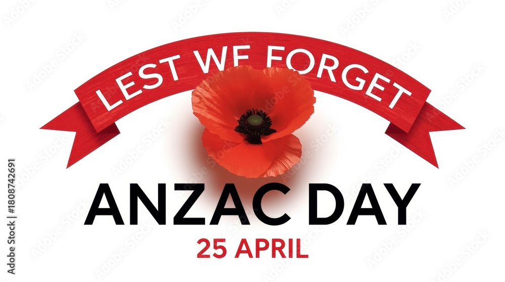 Obraz premium Anzac day lest we forget red poppy memorial day april 25