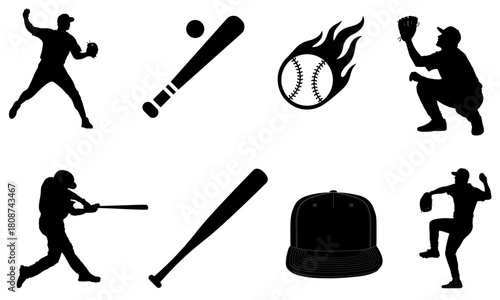 Baseball Sports Icon Set Vector Collection