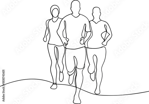 Continuous line drawing of people running marathon race