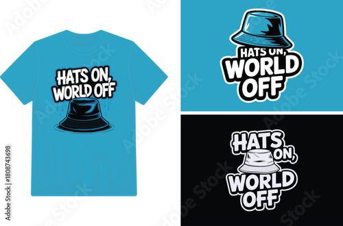 T shirt mockup displaying a bucket hat and slogan design multiple views