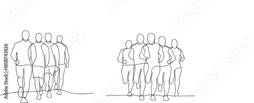 Continuous line drawing of people running marathon together