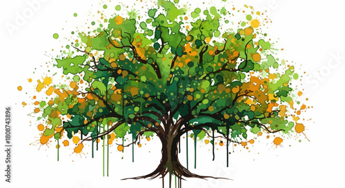 Vibrant Watercolor Tree Splatter Splash Art - A Whimsical and Artistic Representation of Nature's Beauty