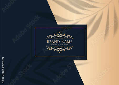 Luxury brand name card template with ornate golden frame design