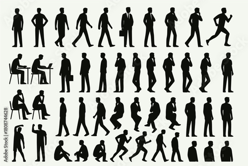 Man Silhouette Vector Set – 45 Black & White Male Figures