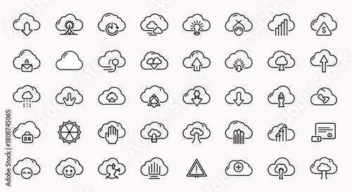 Cloud Computing Icons Set Collection Diverse Digital Service Symbols for Technology and Data Management