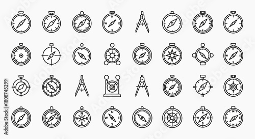 Collection of Compass Icons Vector Set Navigation Tools Graphic Resources Marine Adventure Symbols Outdoor Exploration Equipment