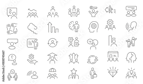 People and teamwork line icons set. Business teamwork, team building, work group and human resources,Business teamwork.
