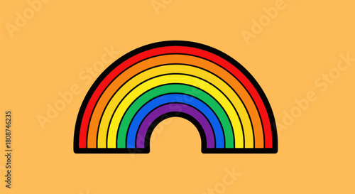 Vibrant Rainbow Arch Against a Warm Orange Background.