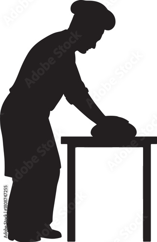 Baker kneading dough on a table in silhouette design