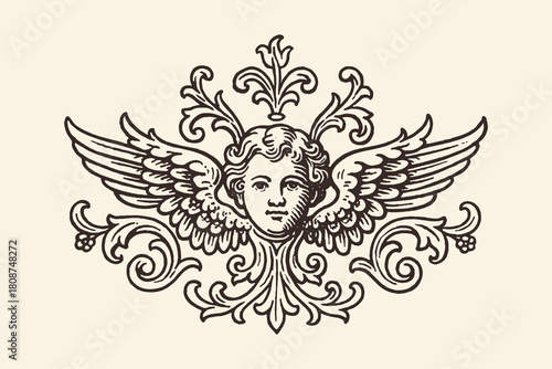 Winged cherub ornament engraving vintage illustration vector