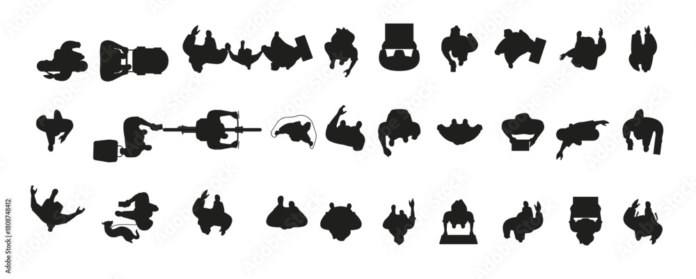 Naklejka premium people top view frame people silhouette male and female