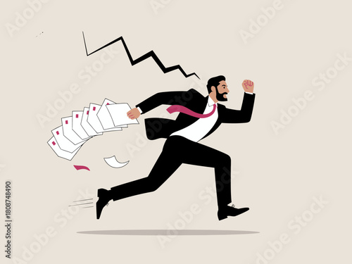 A dynamic image of a businessman sprinting with documents, illustrating urgency and the fast-paced nature of the business world in a modern context.