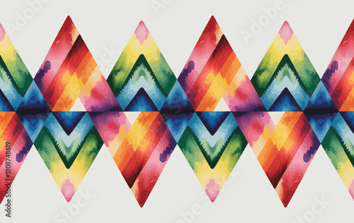 This captivating image showcases a colorful abstract watercolor pattern of diamonds, reflecting energy, creativity, and artistic flair in a vibrant display.