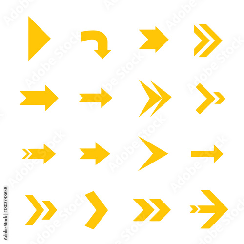Sharp Yellow Arrow Icon Collection: Play, Next, and Fast Forward Symbols