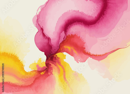 An eye-catching abstract watercolor artwork featuring flowing hues of pink, yellow, and red, illustrating the beauty of artistic expression and free-form creativity.