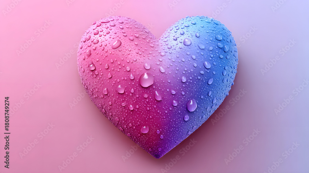 Obraz premium Pink Heart Mockup with Electric Blue and Purple Gradients and Condensation Effect