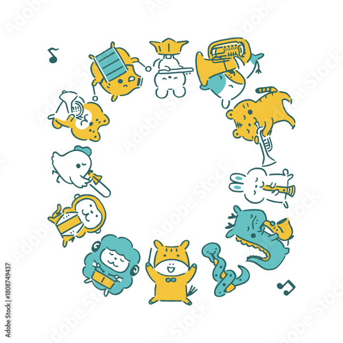 馬が指揮する十二支の動物たちの音楽隊　フレーム②