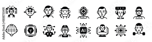 Red AI Technology Icons Set for Modern Design