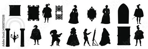 Renaissance Style Color Icon Set vector illustration