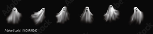 realistic Halloween ghosts transparent silhouettes