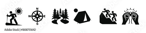 Red and Black Outdoor Icons for Hiking, Camping, and Exploration