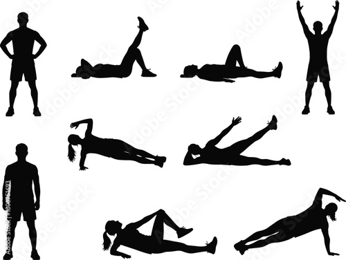 Silhouette, fitness, workout, exercise, core, strength, flexibility, training, gym, bodyweight, routine, healthy, lifestyle, movement, balance, posture, plank, stretching, wellness, physical