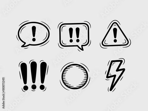 This image displays a series of sketch-style icons representing warnings and alerts, ideal for use in various digital applications, ensuring effective communication visually.