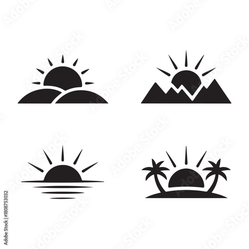 Mountain landscape sunrise outdoor nature silhouette vector graphic