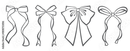 Ribbon bow and tie with knot for hair cute black doodle 